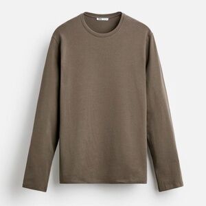 Zara brown taupe stretchy long sleeve basic tee NWT